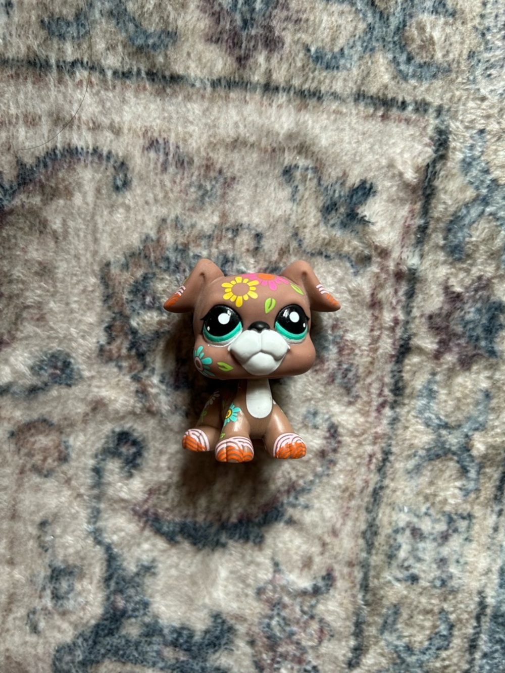 LPS Littlest Pet Shop Brown Floral Boxer Dog #1840
